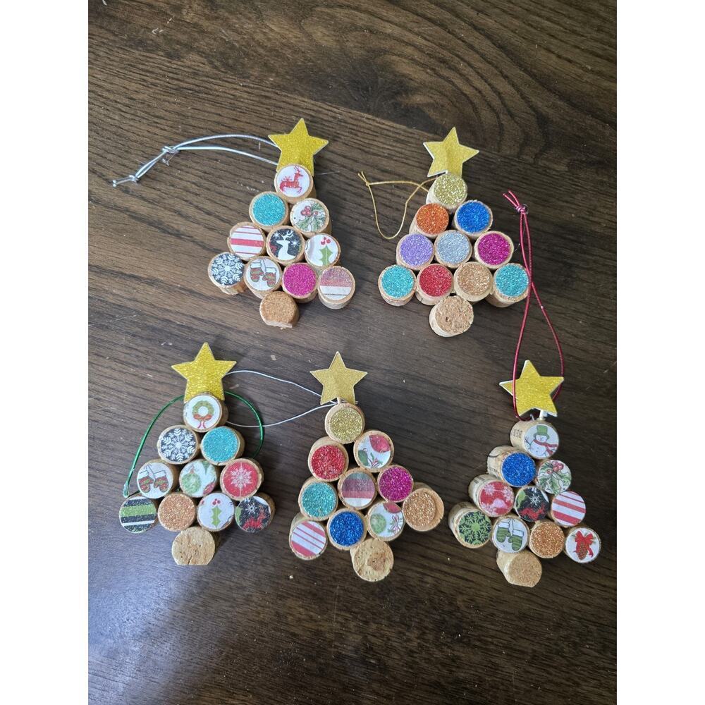 New Christmas Tree Ornaments Wine‎ Cork Set of 5 Handmade